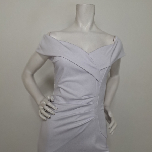 Jasambac White Off The Shoulder Coquette Romantic Bodycon Midi Dress Size S - Picture 3 of 12